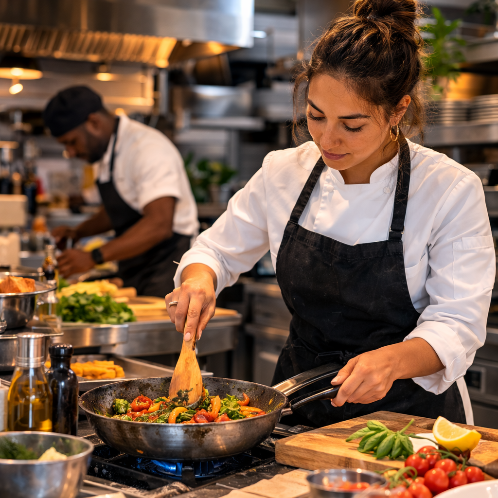 chef en action dans la cuisine